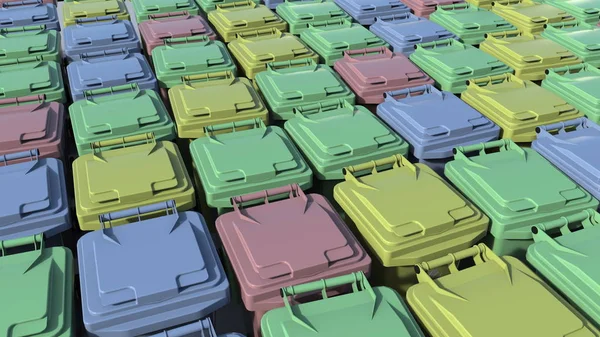 Multicolor trash containers. 3D rendering — Stock Photo, Image