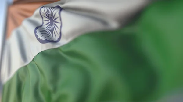 인도의 깃발을 흔들며 얕은 초점 클로즈업. 사실적인 3D 렌더링 — 스톡 사진
