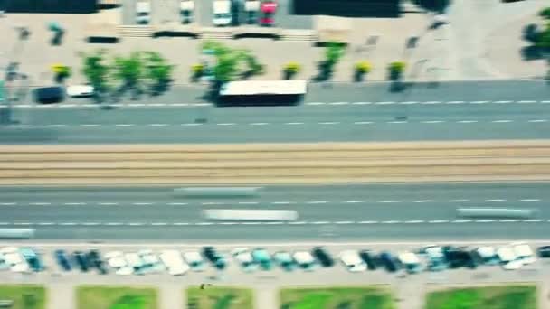 Aerial top down view hyperlapse of modern city street traffic — Stock Video