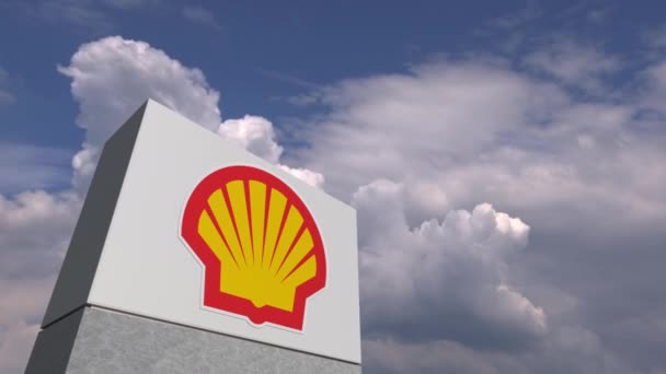 Λογότυπο Shell στο φόντο του ουρανού, συντακτικό κινούμενο σχέδιο — Αρχείο Βίντεο