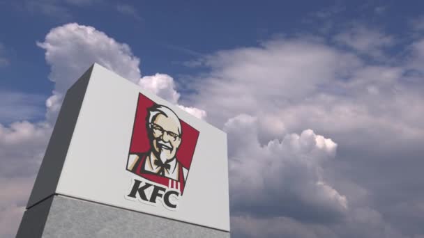 KFC logo az égbolt háttere ellen, szerkesztőségi animáció — Stock videók