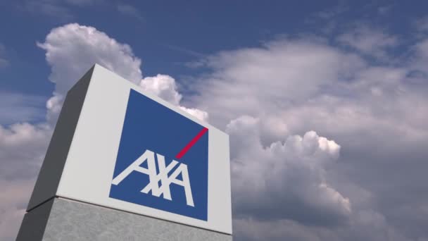 Logo of AXA on a stand against cloudy sky, editorial animation — Stock