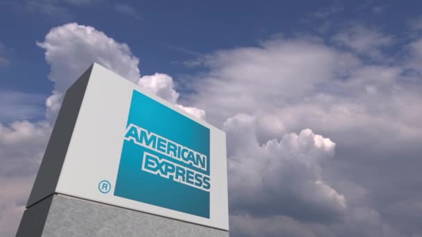 AMERICAN EXPRESSlogo on sky background, editorial animation — Stock Video