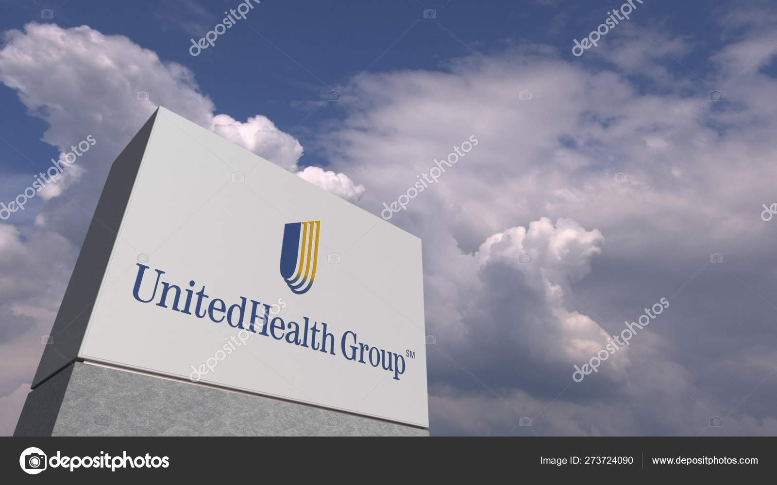联合健康集团的标志, 在一个展台反对多云的天空, 社论3d 渲染—— 库存社论照片© alexeynovikov #273724090