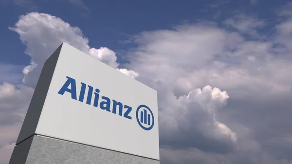 Logo der allianz auf einem Stand gegen bewölkten Himmel, redaktionelle 3D-Darstellung — Stockfoto