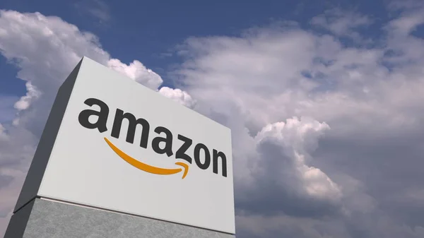 Amazon-Logo vor Himmelshintergrund, redaktionelles 3D-Rendering — Stockfoto