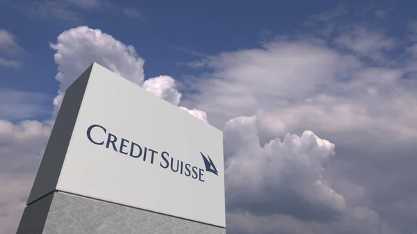 Credit Suisse logo mot himmel bakgrund, redaktionella 3D-rendering — Stockfoto