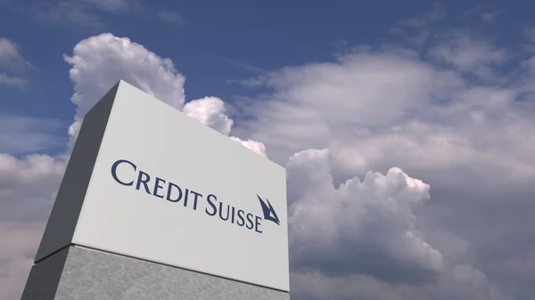 CREDIT SUISSE logo contra fundo céu, editorial 3D renderização — Fotografia de Stock