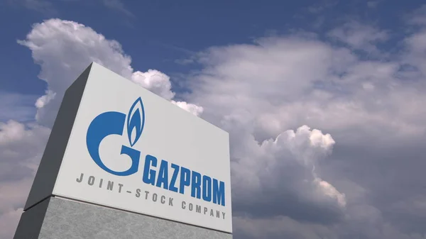 Logo GAZPROM sur fond de ciel, rendu 3D éditorial — Photo