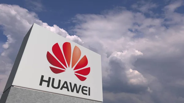 Logo HUAWEI sur fond de ciel, rendu éditorial 3D — Photo