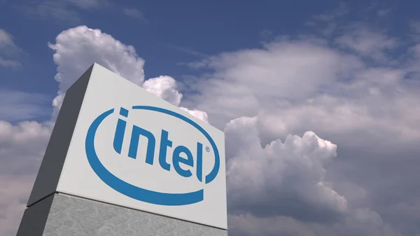 Логотип Intel на тлі Sky, редакційний 3D візуалізації — стокове фото