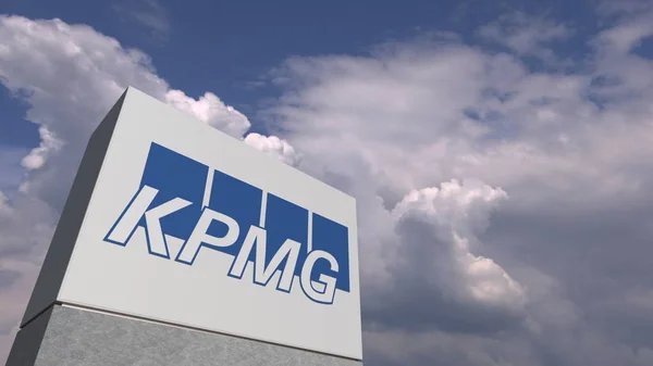 上空の背景、エディトリアル3d レンダリングに対する Kpmg のロゴ — ストック写真