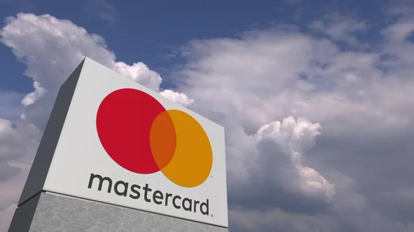 MasterCard logo mot himmel bakgrund, redaktionella 3D-rendering — Stockfoto