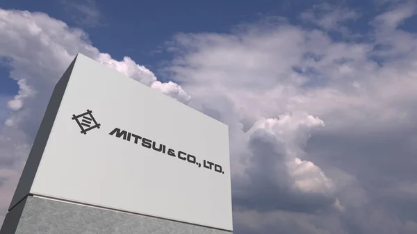 Logo Mitsui na stoisku przeciwko zachmurzonego nieba, redakcyjne renderowanie 3D — Zdjęcie stockowe