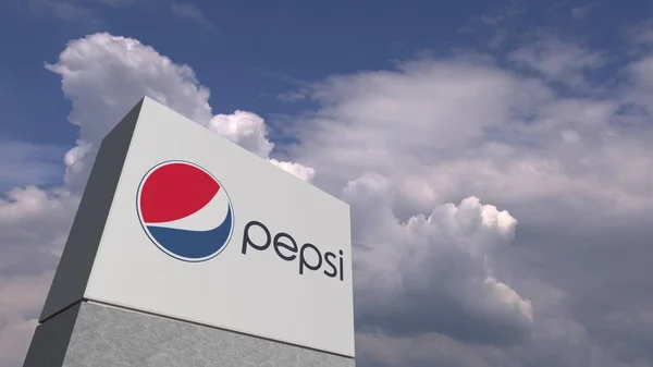 Logo PEPSI pada latar langit, editorial 3D rendering — Stok Foto