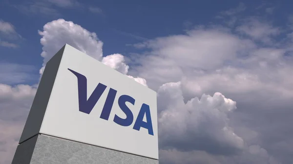 Логотип VISA на фоне облачного неба, редакционная 3D рендеринг — стоковое фото