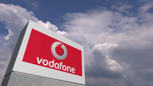 Vodafone logo proti Nebeskému pozadí, redakční prostorové vykreslování — Stock fotografie