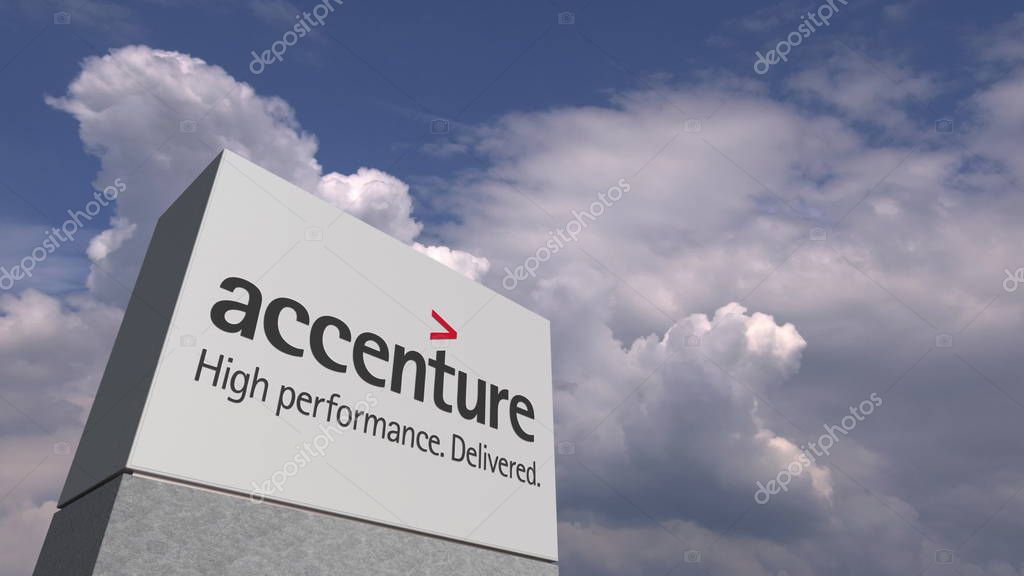 Company logo made against sky background, conceptual editorial 3D