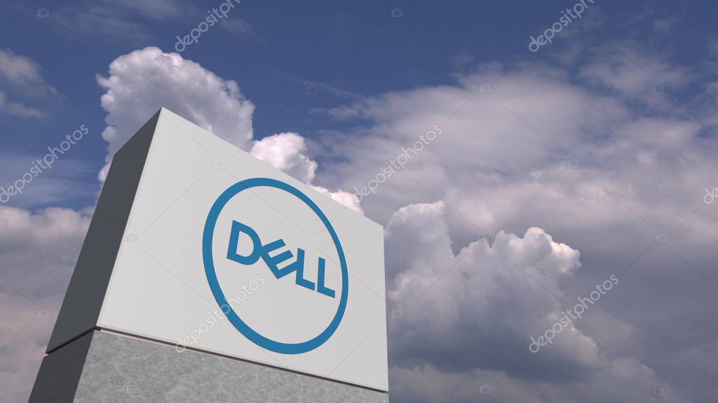 Company logo made against sky background, conceptual editorial 3D