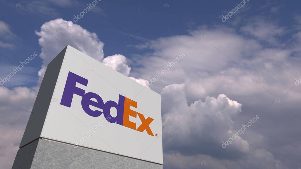 Company logo made against sky background, conceptual editorial 3D