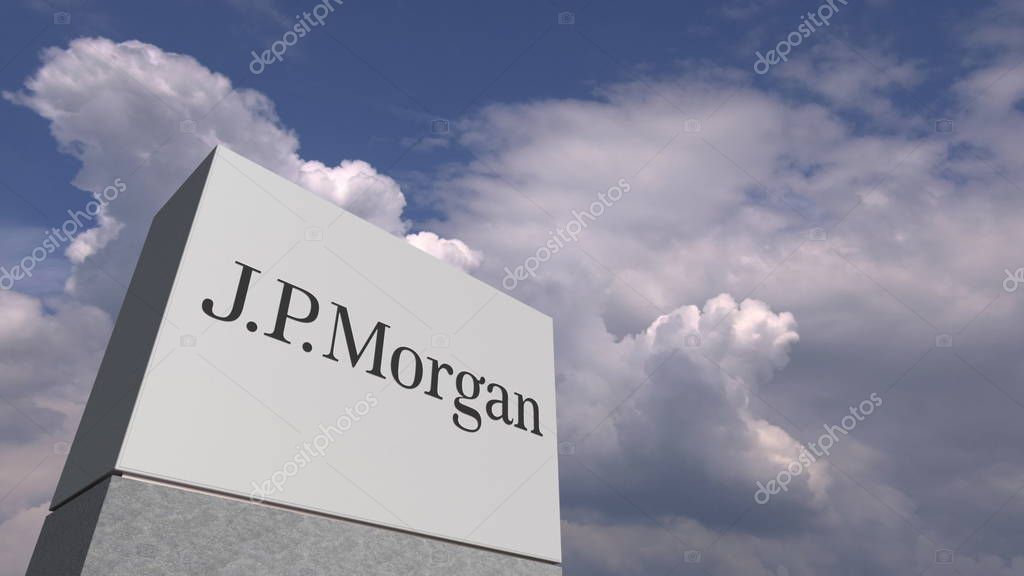 Company logo made against sky background, conceptual editorial 3D