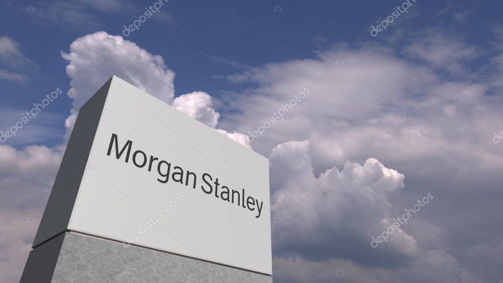 Company logo made against sky background, conceptual editorial 3D