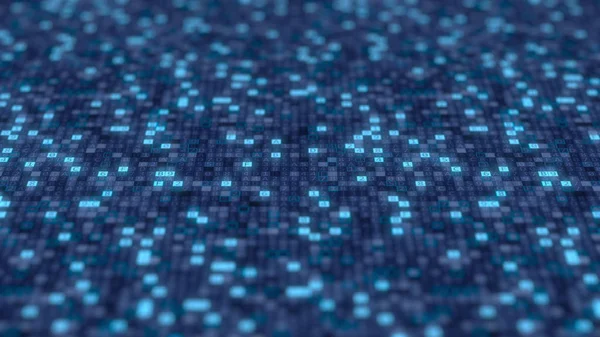 Símbolos hexadecimales parpadeando en una pantalla azul del ordenador. Renderizado 3D —  Fotos de Stock