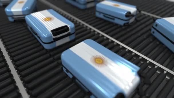Mnoho cestovatelských kufříky s vlajkou Argentiny. Argentinská koncepční animace — Stock video