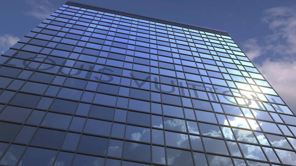 Logotipo LOUIS VUITTON contra edificio moderno que refleja cielo y nubes, representación editorial 3D —  Fotos de Stock