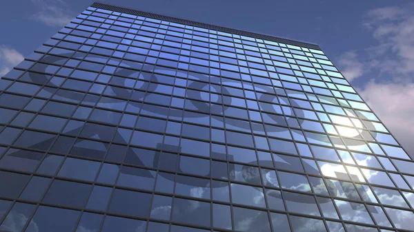 Logotipo de AUDI en una fachada de medios con cielo nublado reflectante, representación editorial 3D —  Fotos de Stock