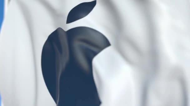 Bandera ondeando con el logotipo de Apple Inc, primer plano. Animación en 3D loopable editorial — Vídeo de stock