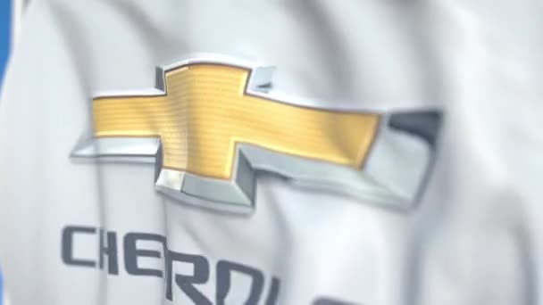 Waving flag with Chevrolet, close-up. Editorial loopable 3D animation — Stock Video