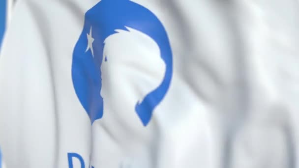 Bandera ondeando con el logotipo de Danone S.A., de cerca. Animación en 3D loopable editorial — Vídeo de stock