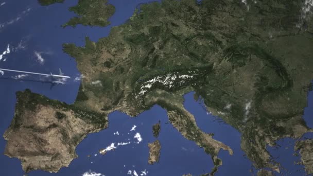 지도에 류블 랴나, 슬로베니아에 비행 비행기. 인트로 3D 애니메이션 — 비디오