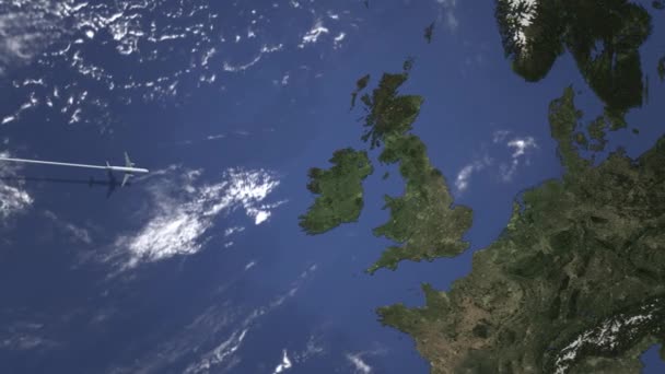 서쪽에서 리즈, 영국에 비행 비행기. 인트로 3D 애니메이션 — 비디오