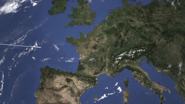 Itinéraire d'un avion commercial à destination de Berne, Suisse sur la carte. Intro animation 3D — Video