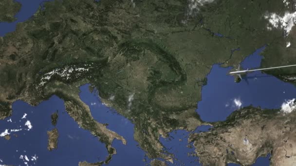 Avião voando para Zagreb, Croácia no mapa. Animação 3D de introdução — Vídeo de Stock