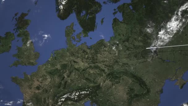 Samolot latający do Bremy, Niemcy ze Wschodu. Intro animacja 3D — Wideo stockowe