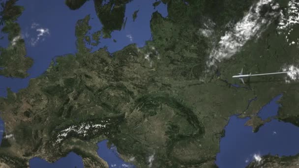 Avião chegando a Dresden, Alemanha a partir de leste, animação 3D de introdução — Vídeo de Stock