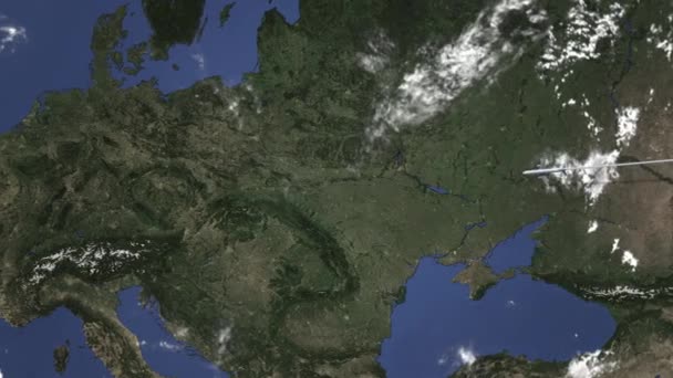 Samolot komercyjny przybywa do Krakowa, polski, intro animacji 3D — Wideo stockowe