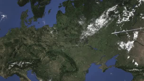 Avião comercial chega a Lodz, Polônia, animação 3D de introdução — Vídeo de Stock