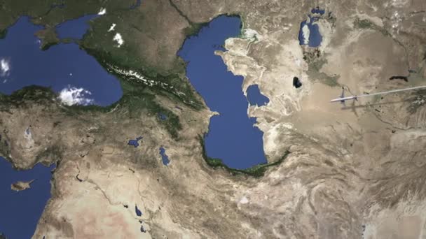 Samolot przybywający do Erywań, Armenia od wschodu, intro animacji 3D — Wideo stockowe