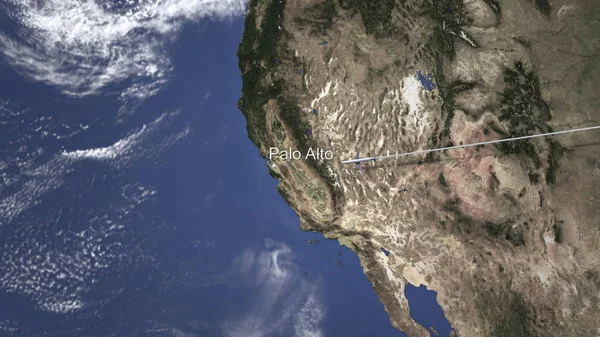 Avión volando a Palo Alto, USA desde el este. Renderizado 3D — Foto de Stock
