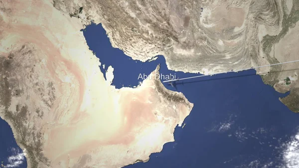 Avião comercial chega a Abu Dhabi, Emirados Árabes Unidos, renderização 3D — Fotografia de Stock