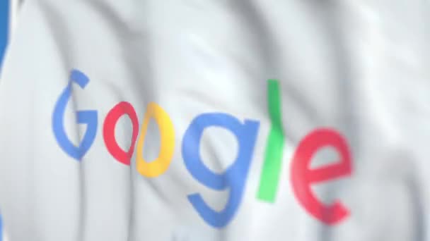 Bandera ondeando con el logotipo de Google LLC, primer plano. Animación en 3D loopable editorial — Vídeos de Stock