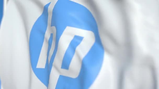Acenando bandeira com logotipo HP Inc., close-up. Editorial loopable animação 3D — Vídeo de Stock