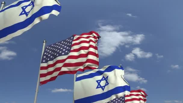 Flags of Israel and the USA at international meeting, loopable 3D animation — Stock Video