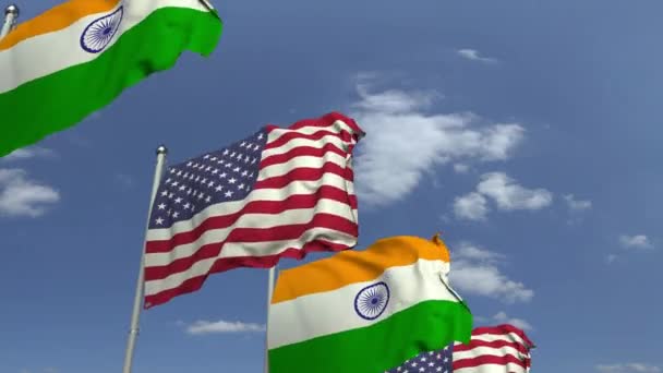 一排挥舞着印度和乌萨国旗，可循环的3D动画 — 图库视频影像