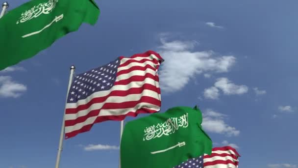 Waving flags of Saudi Arabia and the USA, loopable 3D animation — Stock Video