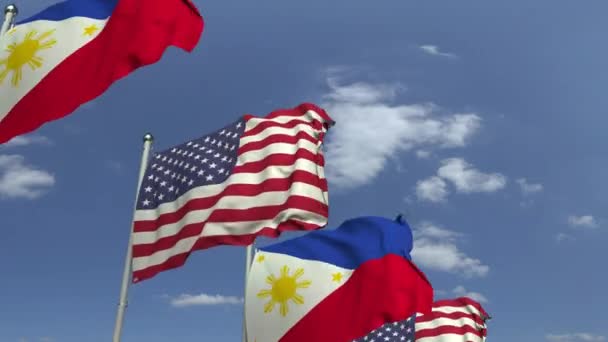 Viftande flaggor i Filippinerna och USA, loopable 3D animation — Stockvideo